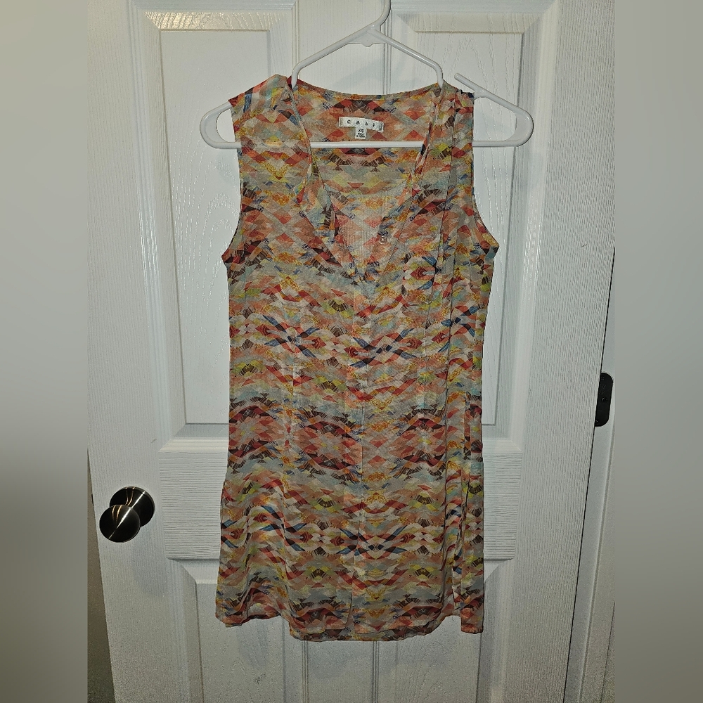 CAbi Multicolor Geometric Midi Dress